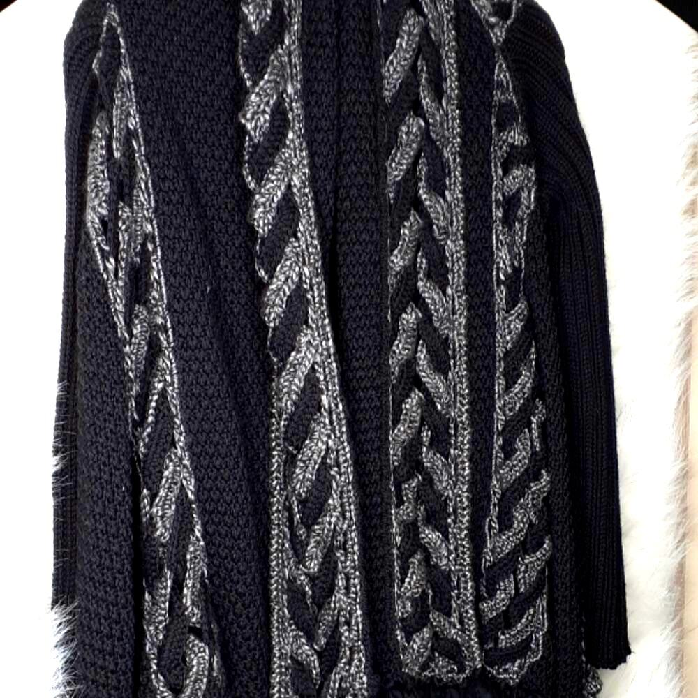 Vintage Catherine Malandrino Wool Cable Knit Fringe Duster Cardigan Small Boho - Picture 3 of 8